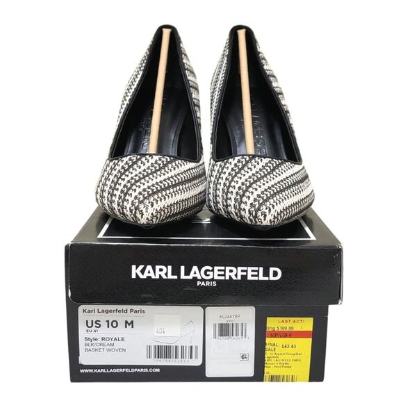 Karl Lagerfeld Pump High (3-3.9 in) Heel Height Heels for  Karl Lagerfeld Royale Classic Pump Heels Size US 10M Black Cream Basket Woven